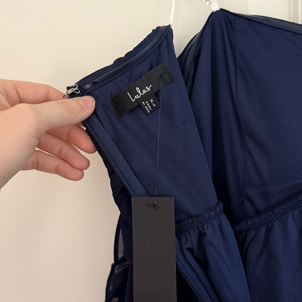 Lulu's Glorious Invite Navy Blue Knotted Off-the-Shoulder Maxi, XL - Picture 6 of 6